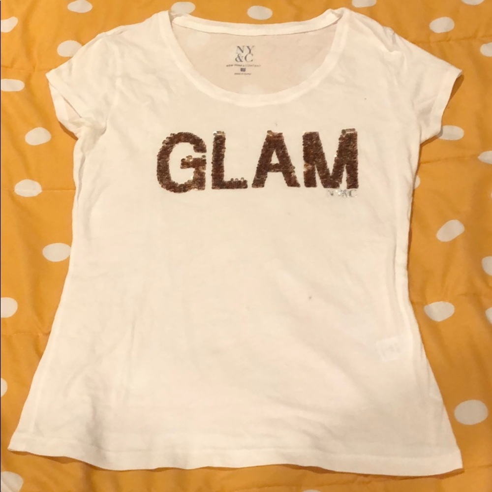 Essential White cotton short Sleeve tee shirt with glam Sequin, small.